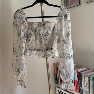 Floral Smocked Crop Top with Long Sleeves